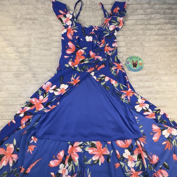 IZ Byer Maxi Dress Womens Small Blue Floral Babydoll Waist Tie Y2K Resort Beach - Picture 4 of 10